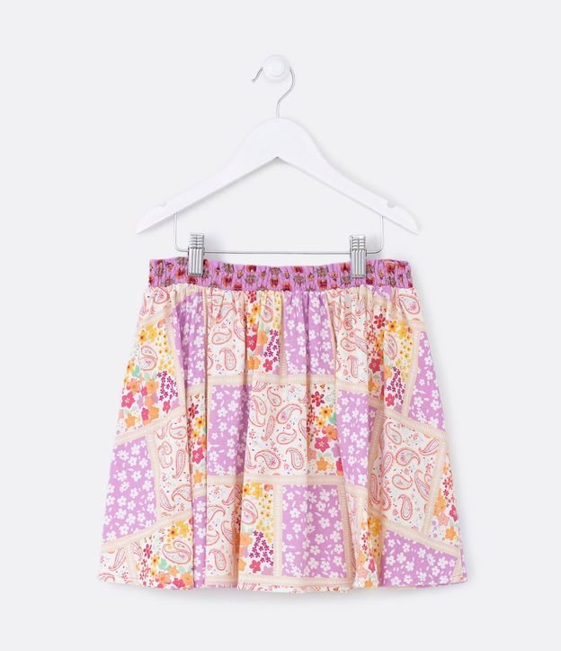 Pollera Infantil con Cinturilla en Ganchillo y Estampa Estilo Patchwork - Talle 5 a 14 años 2