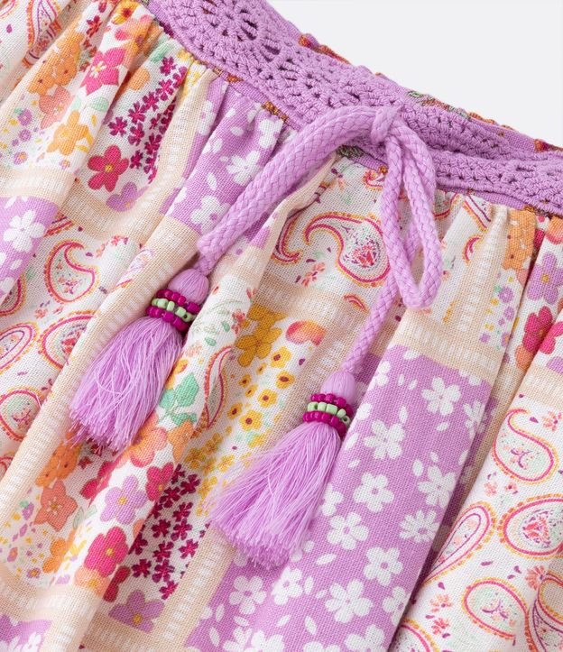 Pollera Infantil con Cinturilla en Ganchillo y Estampa Estilo Patchwork - Talle 5 a 14 años 5