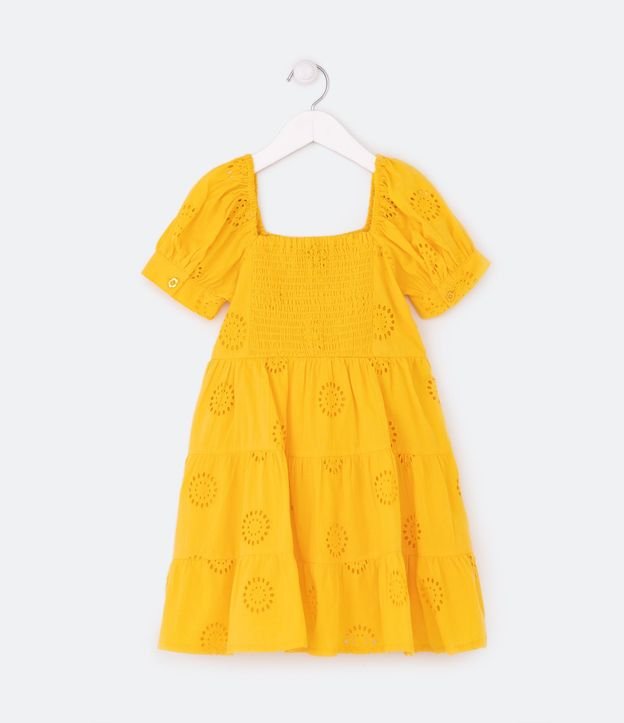 Vestido Infantil con Manga Abullonada y Bordado de Flores - Talle 5 a 14 años 2