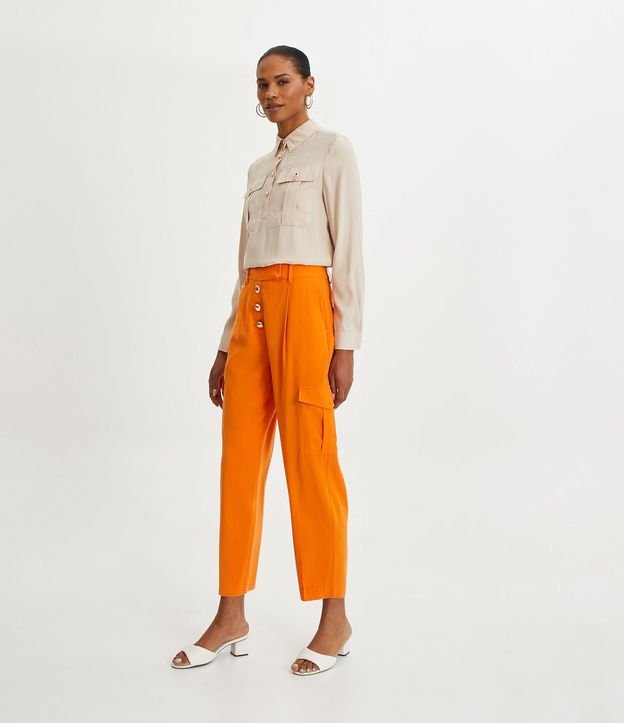 Pantalón Cargo en Viscosa con Cintura Cruzada