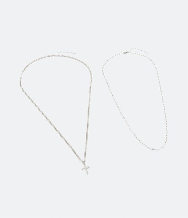 Collar Doble en Metal con Cadenas y Colgante de Cruz 3