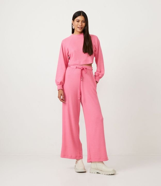 Pantalón Pantalona en Ribana Texturizada con Lazo de Cuerda
