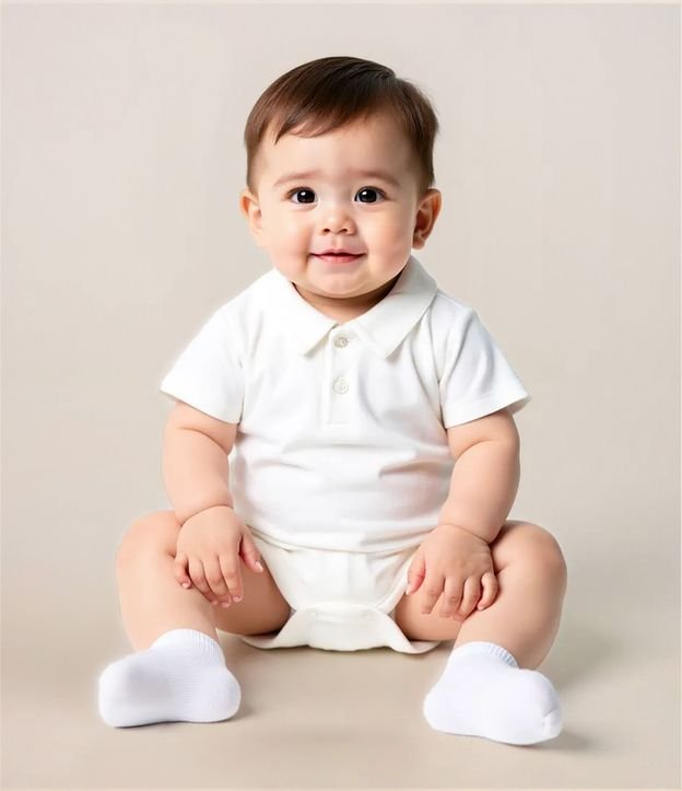 Body Básico Infantil en Suedine con Cuello Polo - Talle 0 a 18 meses