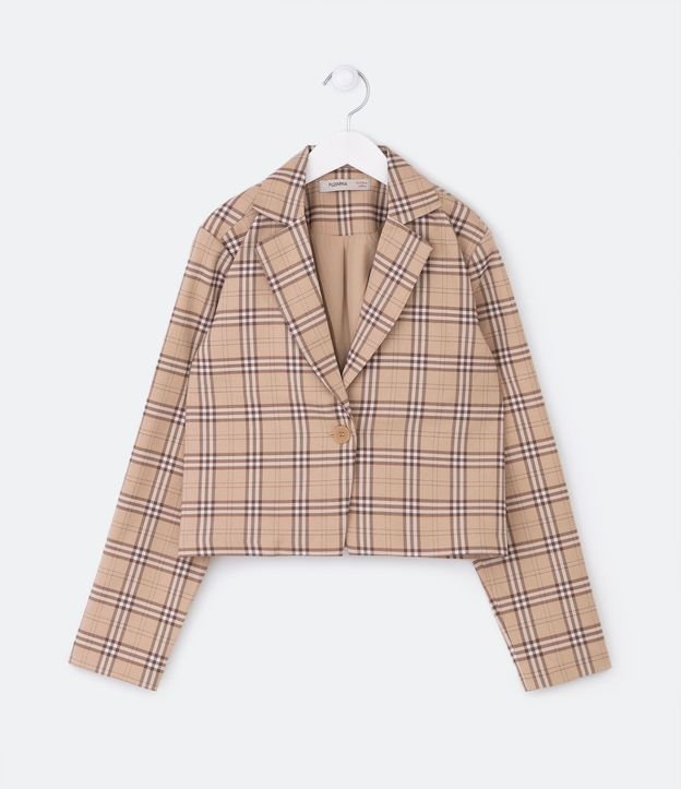 Blazer Cropped Infantil en Jacquard de Cuadros y Botón Delantero - Talle 5 a 14 años 2