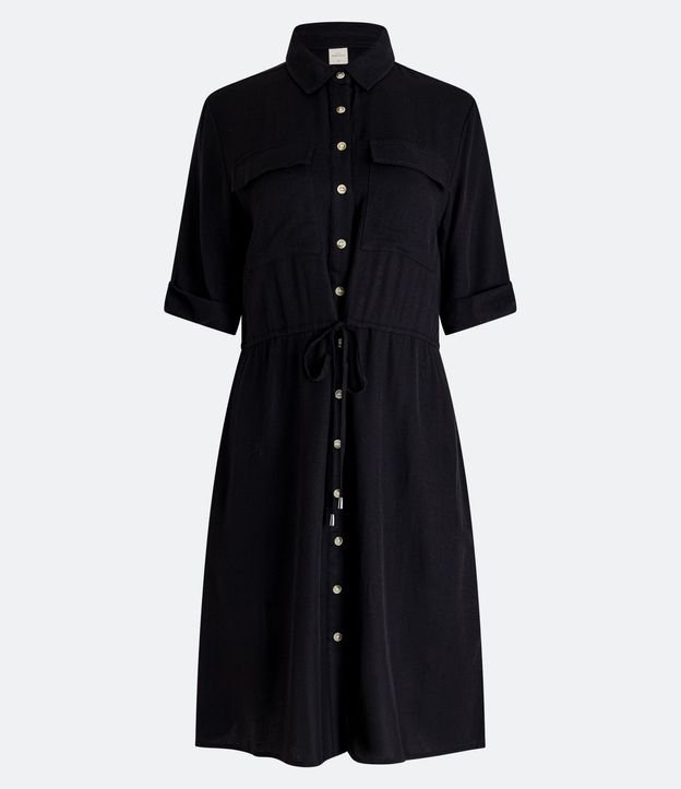 Vestido Corto Manga Corta en Viscosa con Lazo y Bolsillos