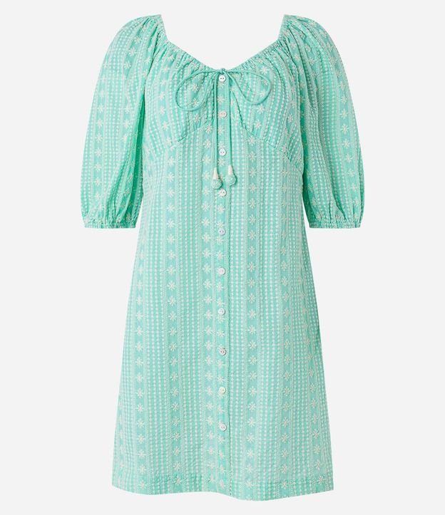 Vestido Corto con Lazo y Mangas Bufantes Estampa Boho