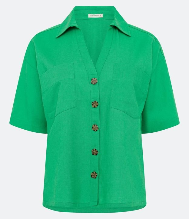 Camisa Manga Corta en Viscolino con Botones Geométricos 5