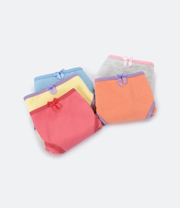 Kit 05 Bombachas Slip Infantil con Bies Contrastante - Talle 2 a 14 años
