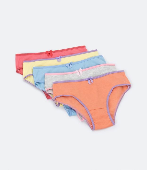 Kit 05 Bombachas Slip Infantil con Bies Contrastante - Talle 2 a 14 años 2
