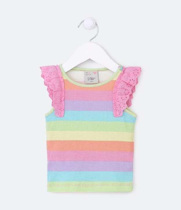 Blusa Musculosa Infantil Acanalada con Estampa Rayada y Volados - Talle 1 a 5 años