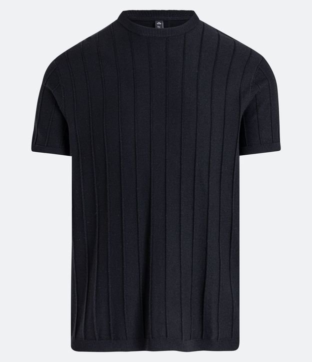 Remera Slim en Viscosa con Textura de Rayas y Manga Corta 5