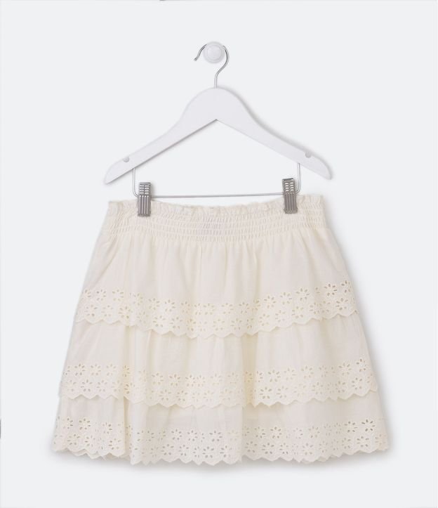 Pollera Infantil en Laise con Volados y Bordado Broderie - Talle 5 a 14 Años 2