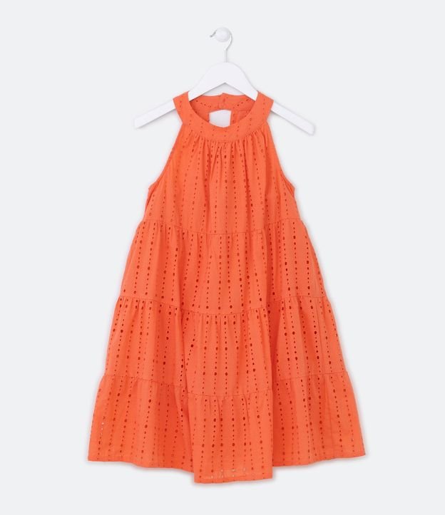 Vestido Infantil en Algodón con Bordados Broderie y Escote en la Espalda - Talle 5 a 14 años