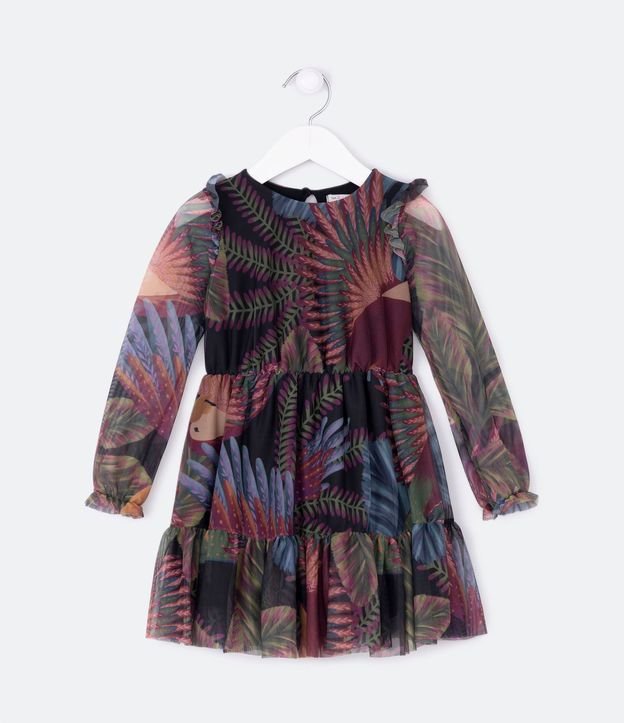 Vestido Infantil en Tul con Estampado Floral - Talle 1 a 5 años