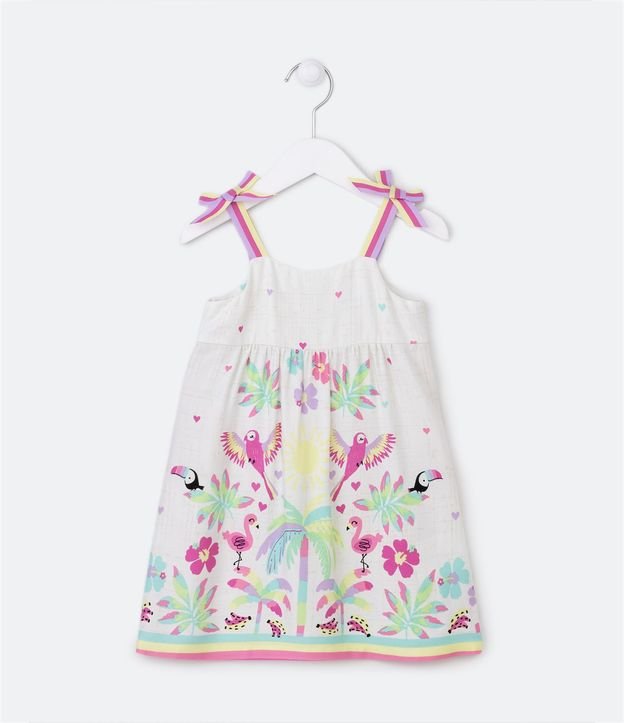 Vestido Infantil en Viscosa con Estampado Tropical y Lazo - Talle 1 a 5 años