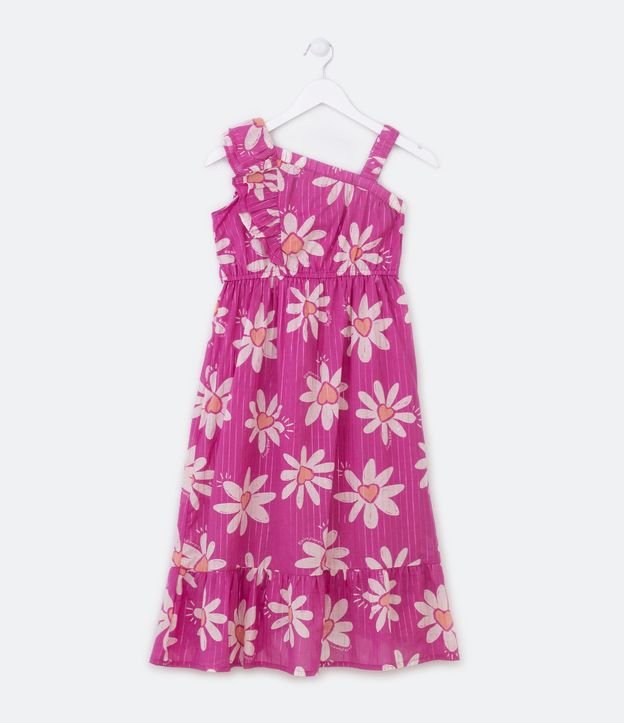 Vestido Infantil con Volados y Estampa de Margaritas - Talle 5 a 14 años