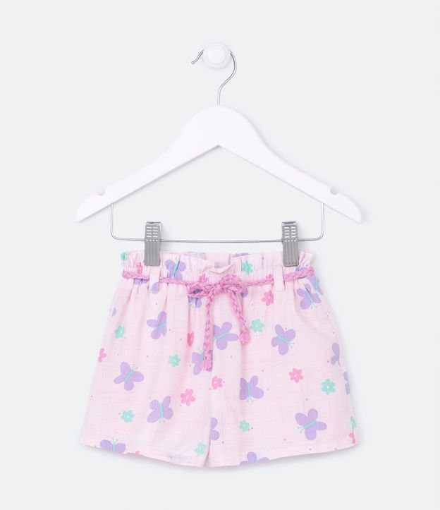 Short Clochard Infantil con Estampa de Mariposas y Cinturón de Cordón - Talle 1 a 5 años