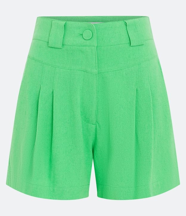 Short Cintura Alta en Lino con Pliegues Delanteros