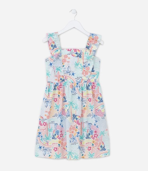 Vestido Infantil con Volados y Estampado Tropical - Talle 5 a 14 años