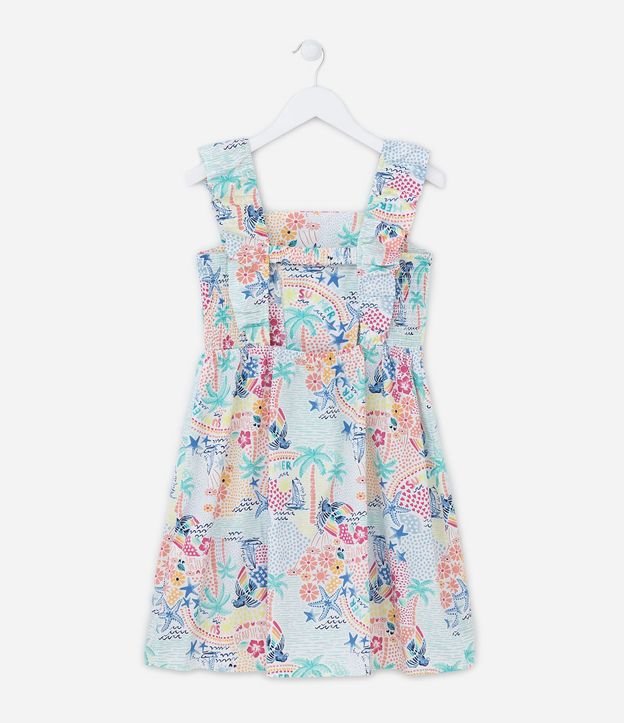 Vestido Infantil con Volados y Estampado Tropical - Talle 5 a 14 años 3