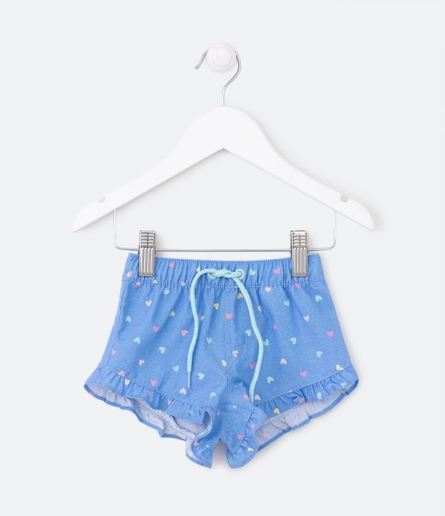 Short Infantil con Cordón en la Cintura y Estampado de Corazoncitos - Talle 3 a 18 meses