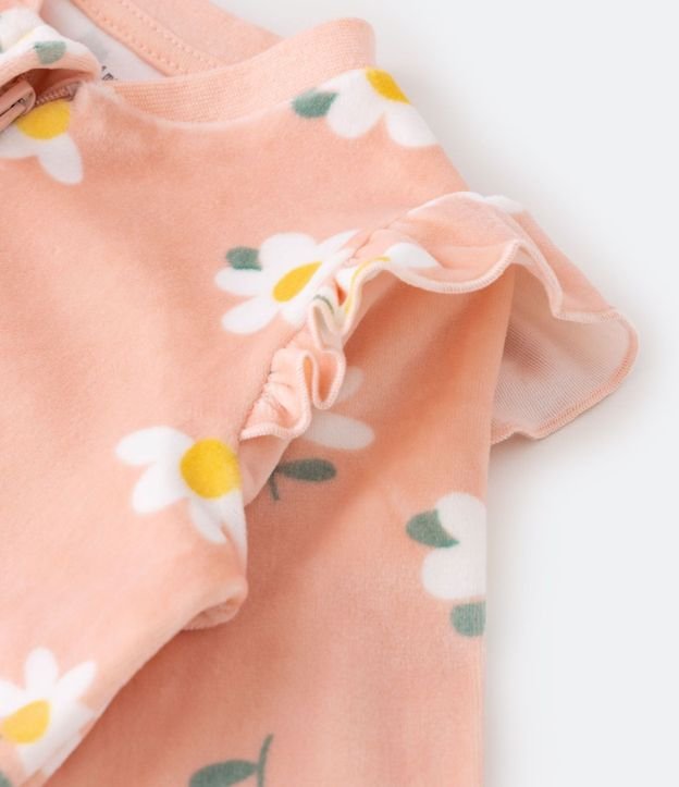 Mono Infantil en Plush con Volado y Estampado de Florzitas - Talle 0 a 18 meses 5