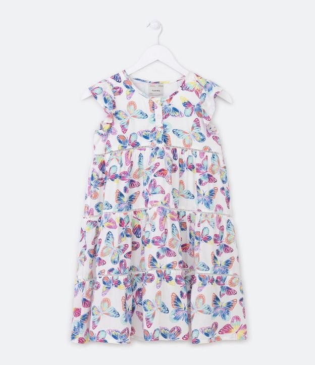 Vestido Infantil Marias en Viscosa con Botones y Estampa de Mariposas - Talle 5 a 14 años