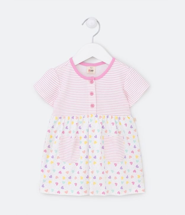Vestido Infantil con Bombacha Estampa de Corazones y Rayas - Talle 0 a 18 Meses 2