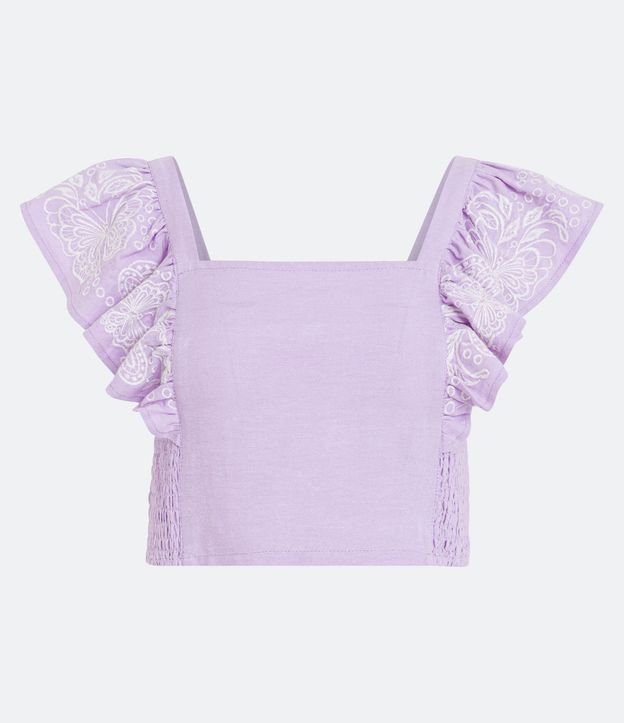 Blusa Cropped en Lino con Volados Bordados de Mariposas 5