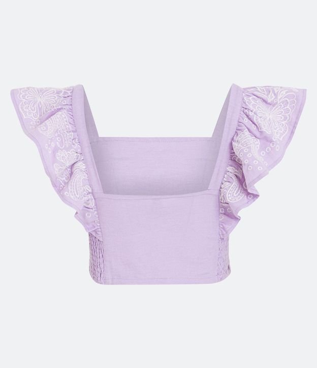 Blusa Cropped en Lino con Volados Bordados de Mariposas 7