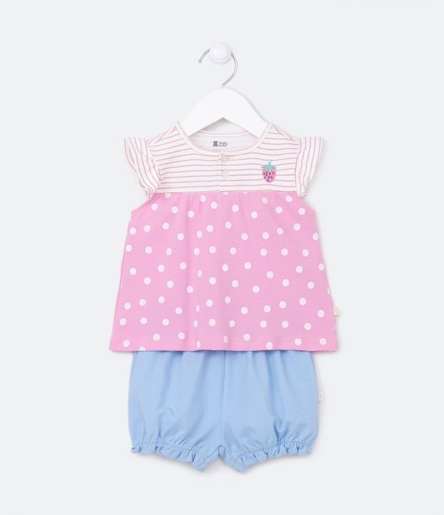 Conjunto con Blusa Amplia de Lunares y Short - Talle 0 a 18 meses