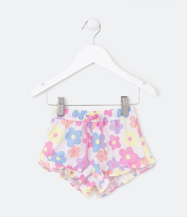 Short Infantil con Estampa de Flores y Bajo con Volado - Talle 3 a 18 meses