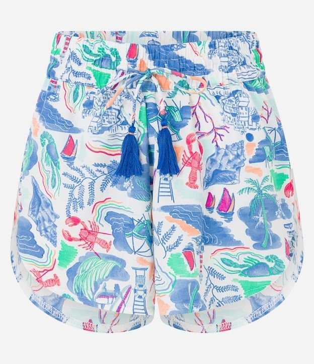 Salida de Playa Short en Chiffon con Lazo borla y Estampa Playera 5