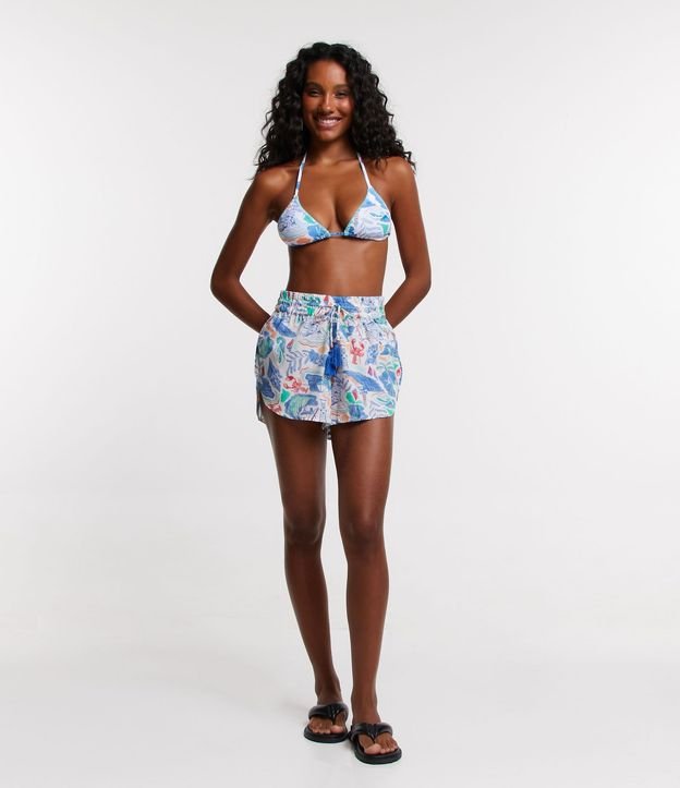 Salida de Playa Short en Chiffon con Lazo borla y Estampa Playera
