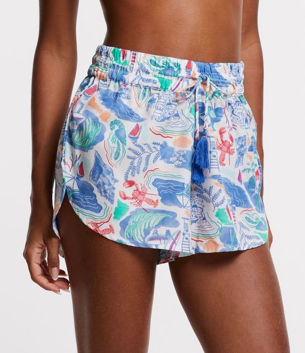 Salida de Playa Short en Chiffon con Lazo borla y Estampa Playera 2