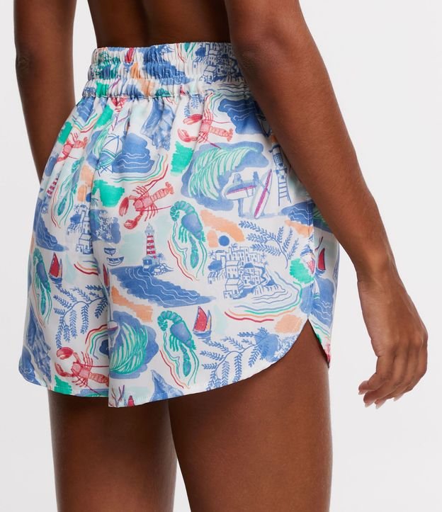 Salida de Playa Short en Chiffon con Lazo borla y Estampa Playera 3