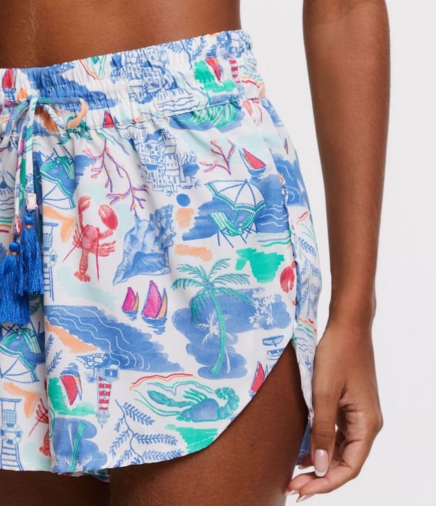 Salida de Playa Short en Chiffon con Lazo borla y Estampa Playera 4