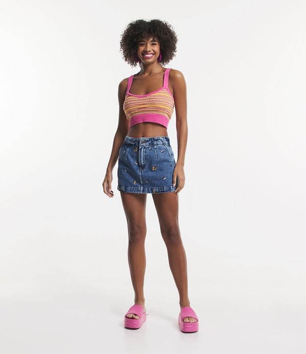 Blusa Cropped de Tirantes en Punto Rayado 2
