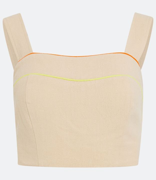 Top de Breteles en Lino con Lastex y Relieve Contrastante