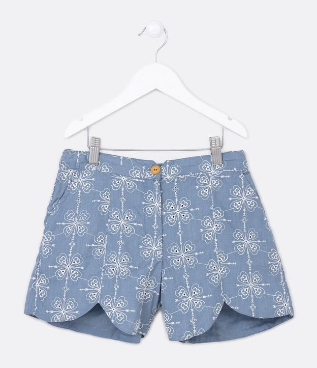 Bermuda Infantil con Bordados Florales - Talle 5 a 14 años