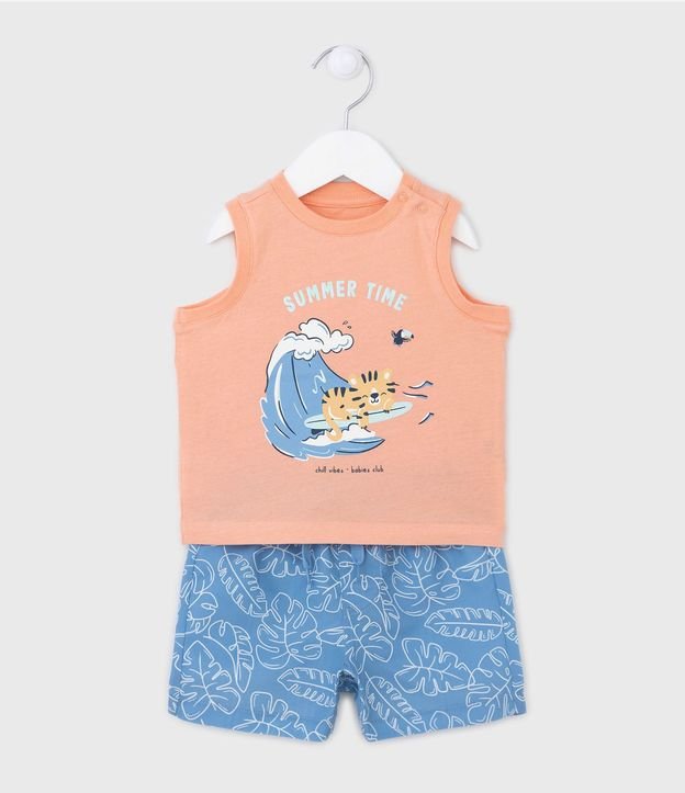 Conjunto Infantil con Estampado de Tigre Surfista - Talle 3 a 18 meses