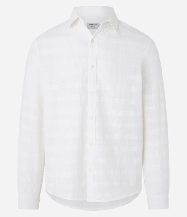 Camisa Regular en Lino con Textura Grid y Manga Larga 7