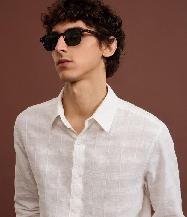 Camisa Regular en Lino con Textura Grid y Manga Larga 5