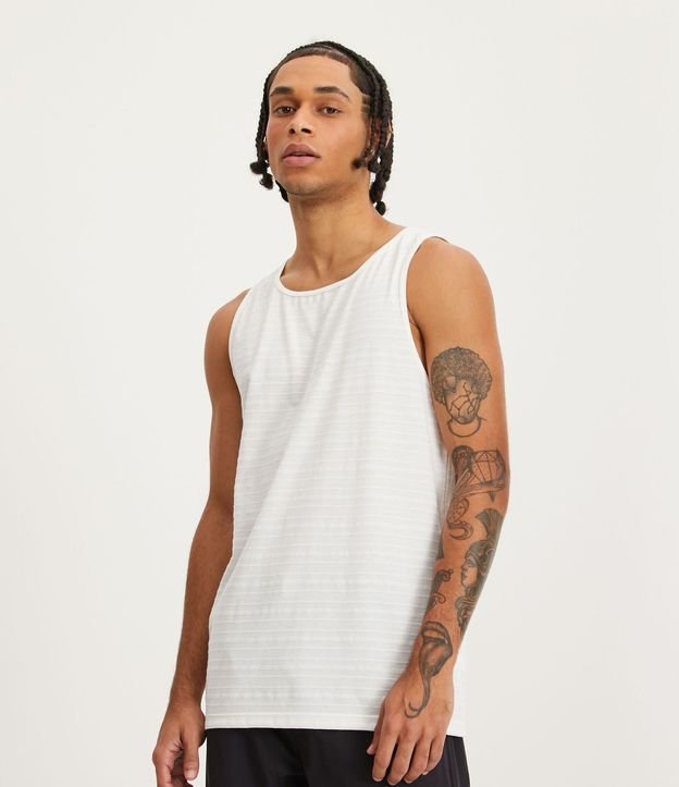Musculosa Regular en Algodón con Textura Rayada y Etiqueta