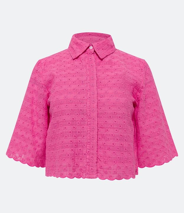 Camisa en Laise con Textura de Flores y Bajo Ondulado 5