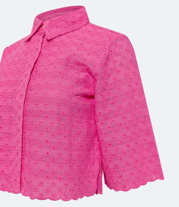 Camisa en Laise con Textura de Flores y Bajo Ondulado 6