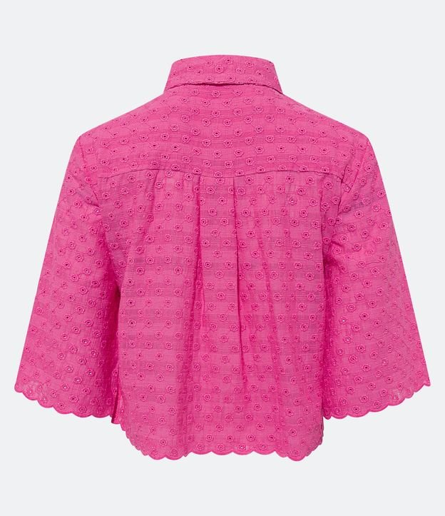 Camisa en Laise con Textura de Flores y Bajo Ondulado 7