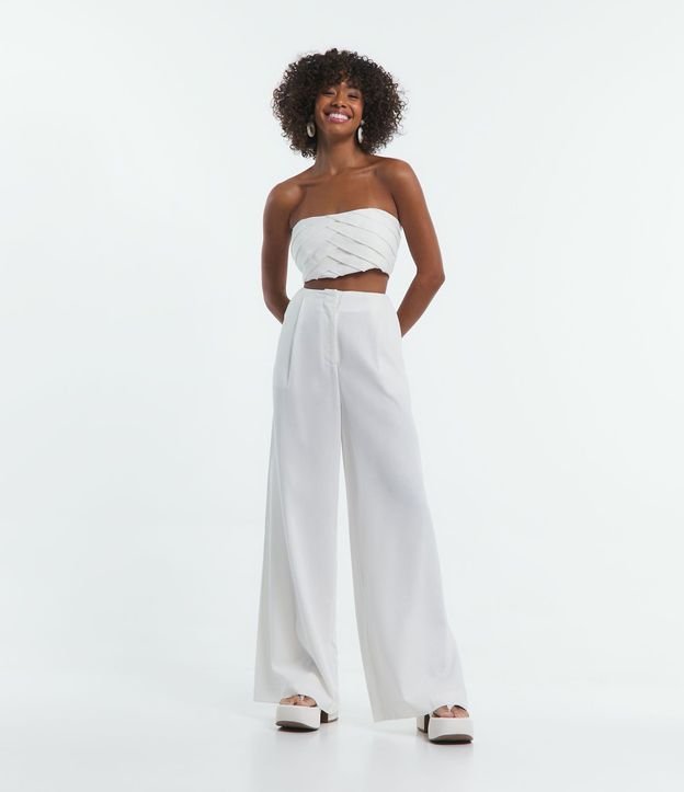 Top Cropped en Lino sin Breteles con Pliegues Superpuestos 3