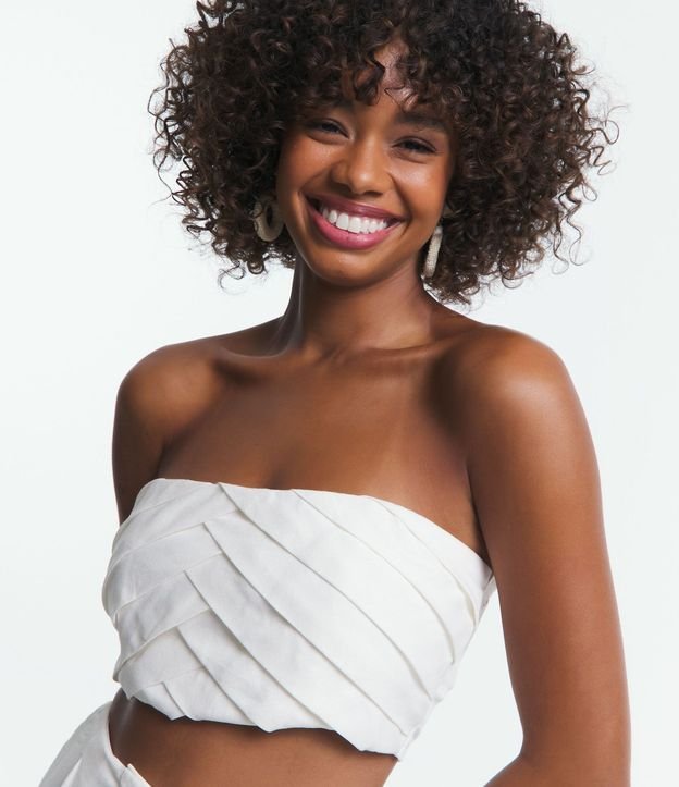 Top Cropped en Lino sin Breteles con Pliegues Superpuestos 5