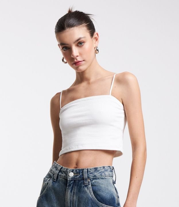 Blusa Cropped de Tirantes en Rib Texturizada